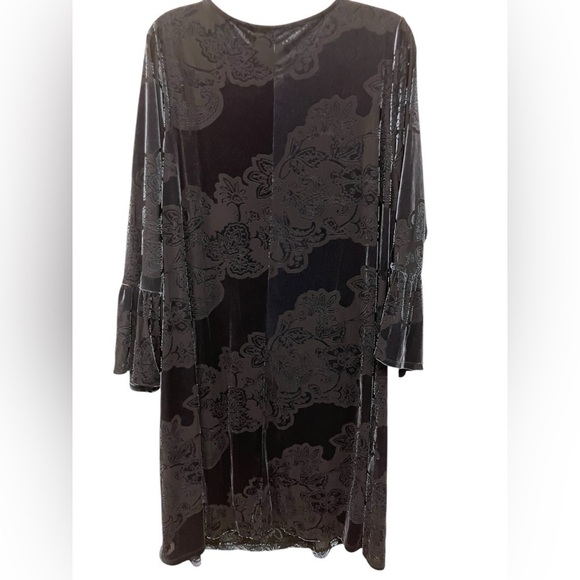 VTG Witchy Core Goth Velveteen Velvet Burn Out Black Purple Midi Dress Plus 2X - Picture 13 of 13